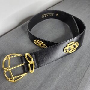 Express Women's Black Leather Chain Link High Waist Belt - 34 Inch